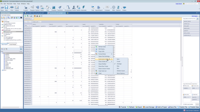 How to manipulate pivot grid data in Toad Data Point