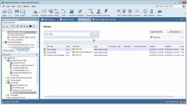 Overview of the Library window in Toad Data Point